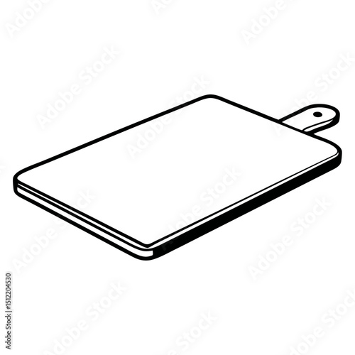 Simple line drawing of a rectangular cutting board with handle