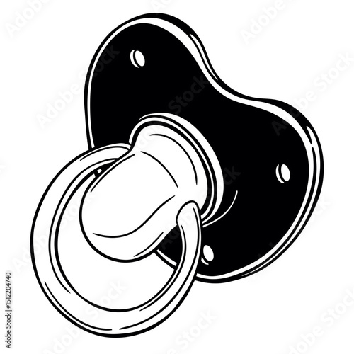 Black and white illustration of a baby pacifier