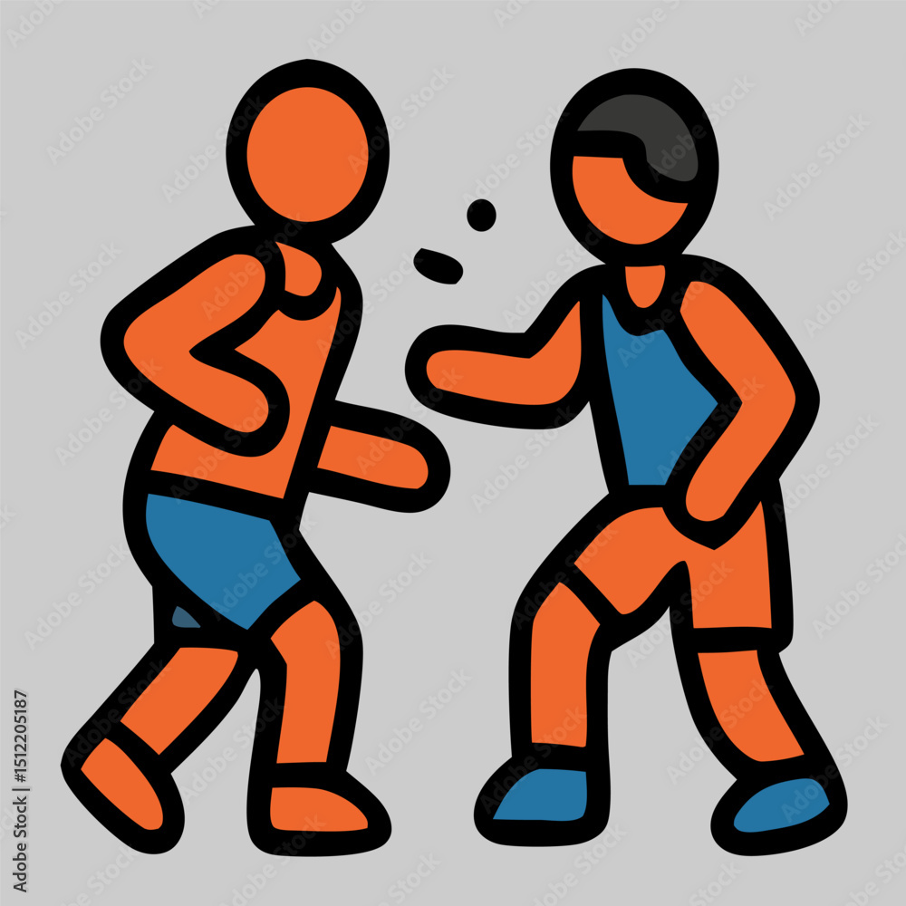 Fototapeta premium Basketball defense icon vector showing one-on-one gameplay. Ideal for tactical illustrations, game strategy, or team defense concepts.