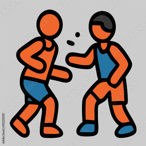 Basketball defense icon vector showing one-on-one gameplay. Ideal for tactical illustrations, game strategy, or team defense concepts.
