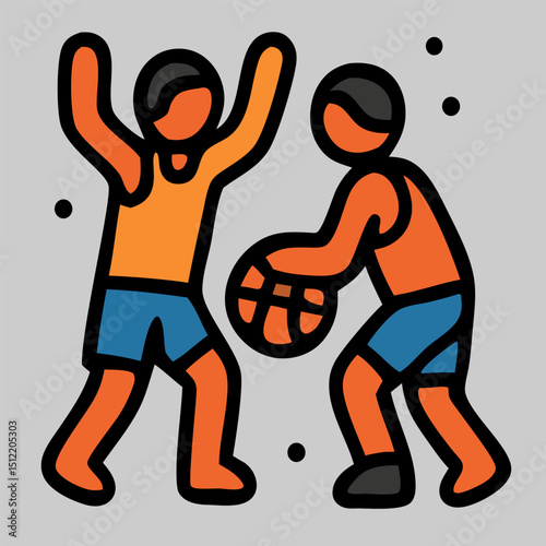 Two players contesting the ball in a basketball match icon vector. Ideal for sports icons, match illustrations, or infographics.