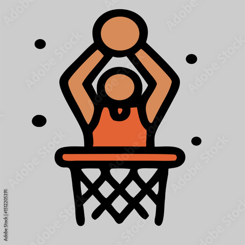 Basketball free throw moment captured in icon vector style. Ideal for player stats graphics, coaching tools, and learning material.