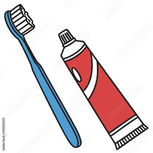 Simple illustration of a toothbrush and tube of toothpaste