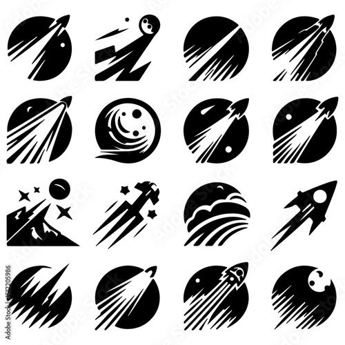 The poetic movement of meteors streaking across decorative abstract skies