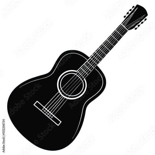 Acoustic Guitar A Black and White Illustration of a Classic Musical Instrument