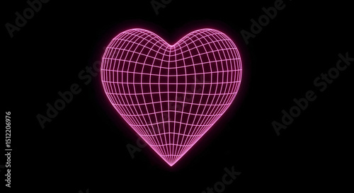 Glowing pink heart shape formed by grid lines on black background