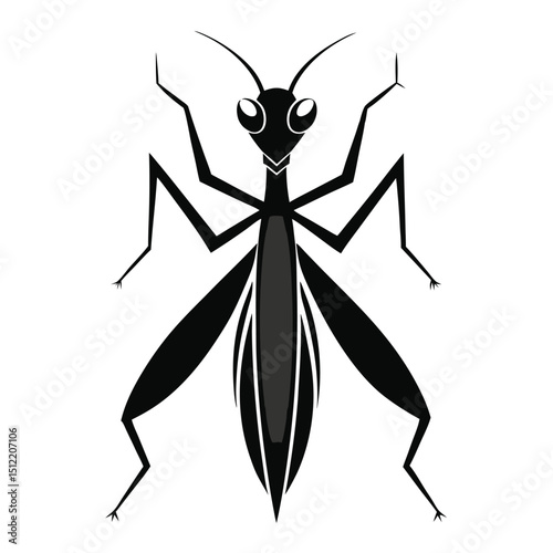 Elegant Black Mantis Insect Illustration  A Stylized Vector Graphic Design