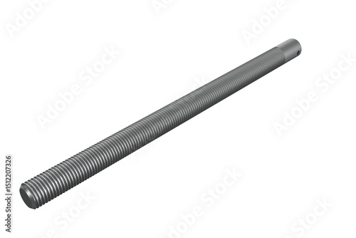 Grey Threaded Metal Rod 3D Render: Isolated Industrial Component on Transparent PNG. High-Res Steel Bar for Engineering & Design - Precision Metalwork, Silver Finish