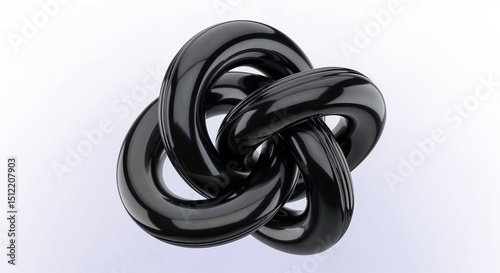 Glossy black intertwined tubes creating abstract knot on gradient background