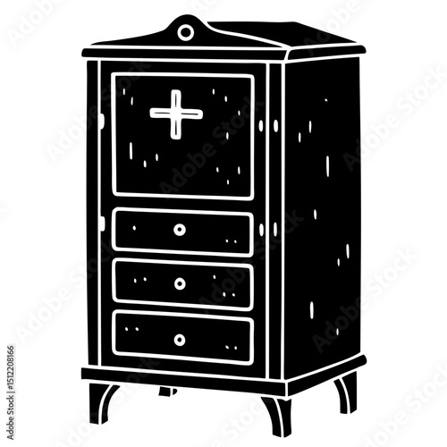Illustration of a vintage medicine cabinet with drawers silhouette