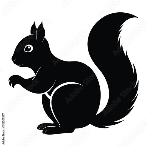 Silhouette of a Squirrel A Black and White Illustration of a Bushy-tailed Rodent