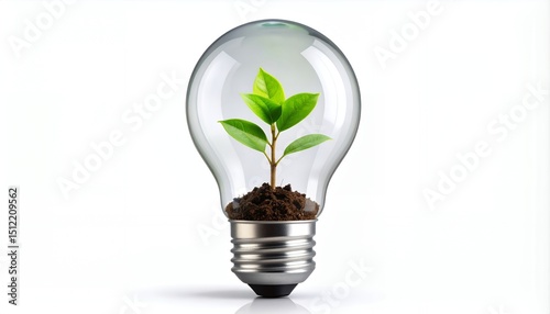 Sustainability Concept – Green Plant Growing in Light Bulb