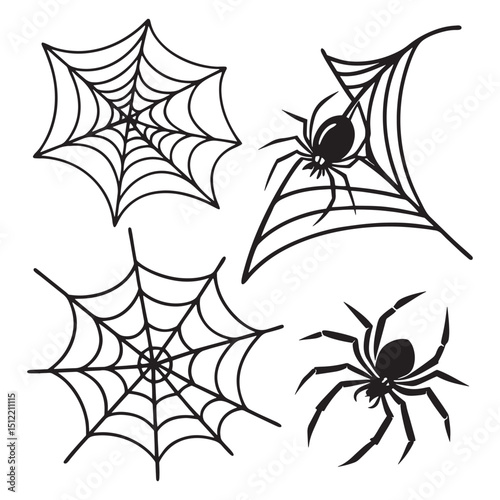 Halloween spiderwebs and spiders black and white clipart