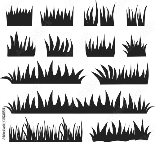 set of green grass vector black outline