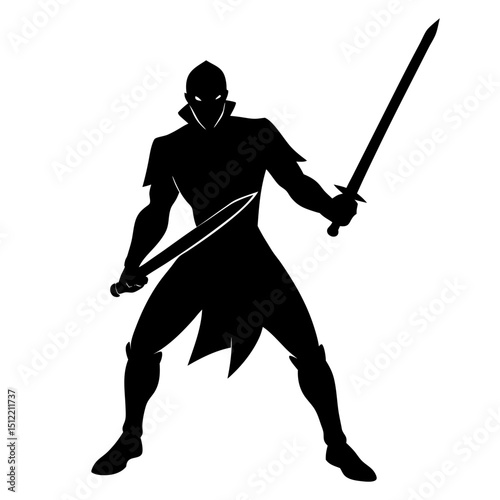 silhouette of a sword man on white background