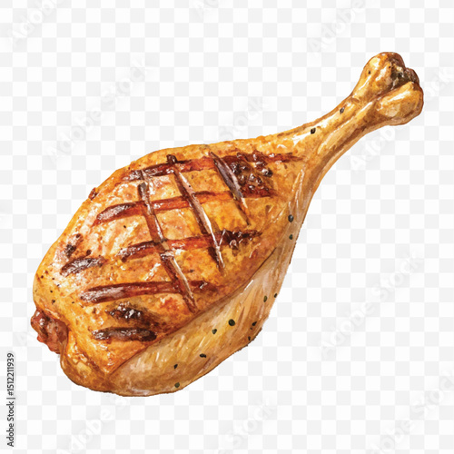 realistic roasted or grilled chicken leg isolated on a transparent background