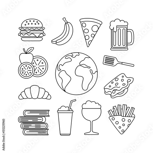  A set of food and kitchen item vector art illustrations