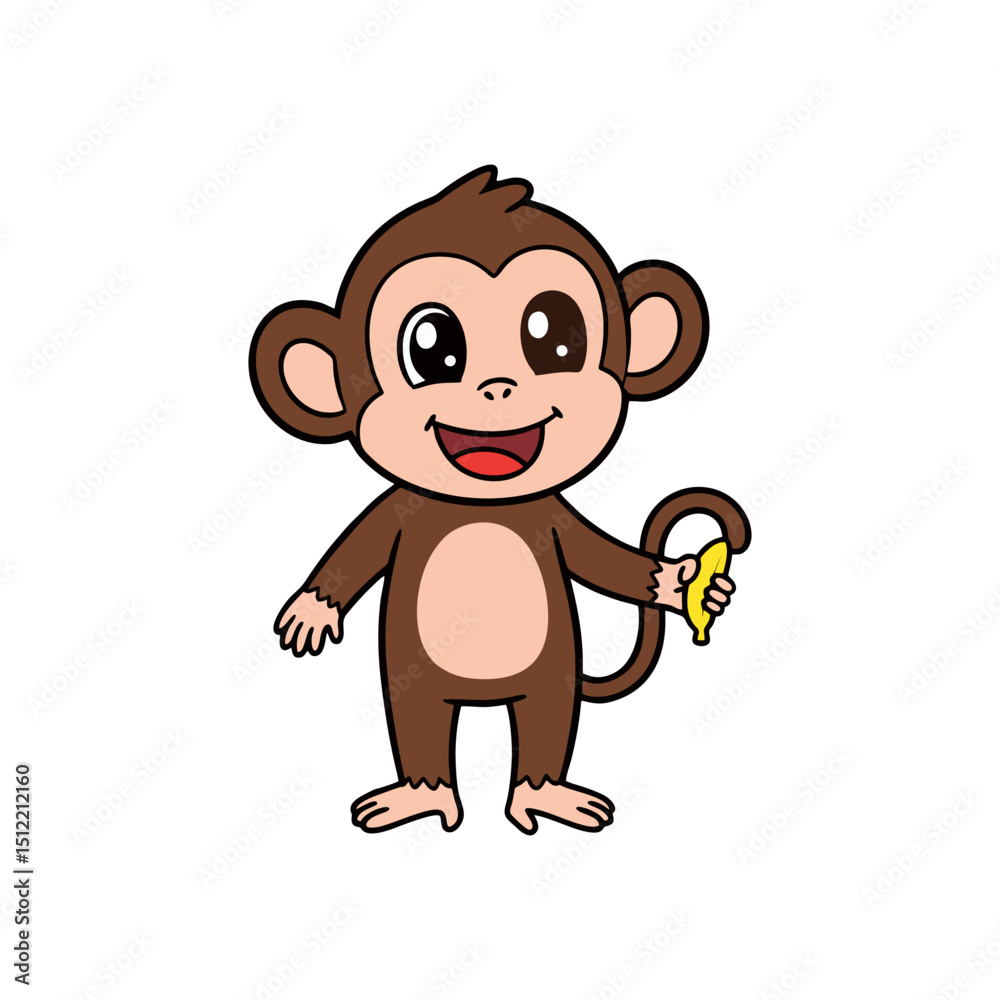 Obraz premium illustration of a cheerful monkey with a banana in his hand