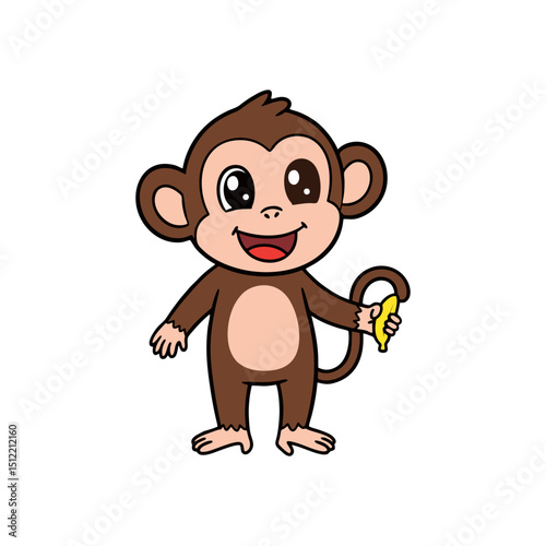 illustration of a cheerful monkey with a banana in his hand
