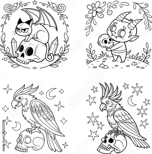 Spooky Cute Coloring Pages Fantasy Creatures and Calaveras