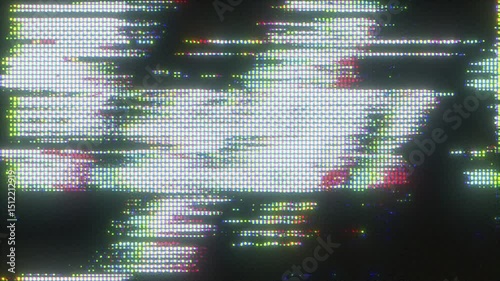 4K High-intensity glitch distortion with bright pixelated noise and CRT scanlines, horizontal tearing and analog interference for motion graphics overlay, screen mode, retro cyberpunk tech aesthetic
