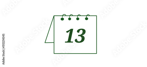 A green outline icon of a desk calendar showing the number 