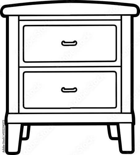 Bedside table black outline vector and illustration, coloring book page
