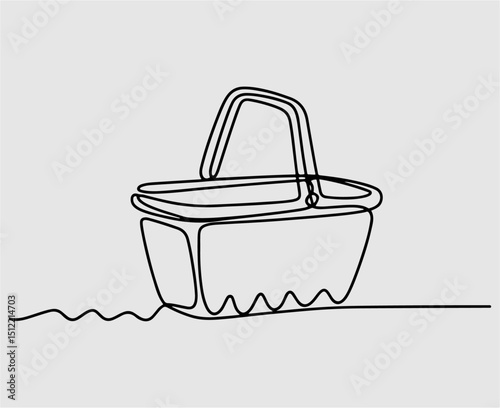 Single continuous line drawing of a shopping cart