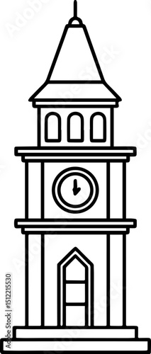 clock tower outline vector and illustration, coloring book page