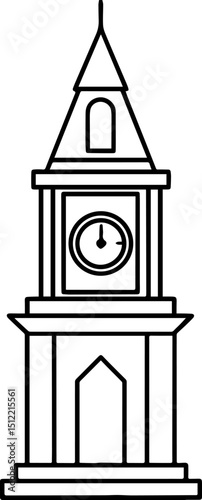 clock tower outline vector and illustration, coloring book page