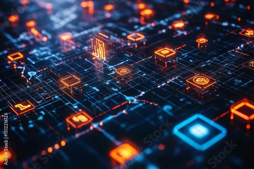 A network of interconnected blocks representing technology

 photo