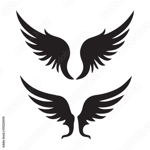 wing vector set, wing logo designs. Various artistic wing illustrations, bird, angel, bat, eagle, and minimalist wing icons for branding, tattoos.