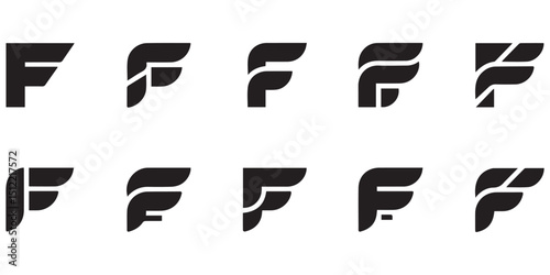 Ten abstract letter f logo designs wings