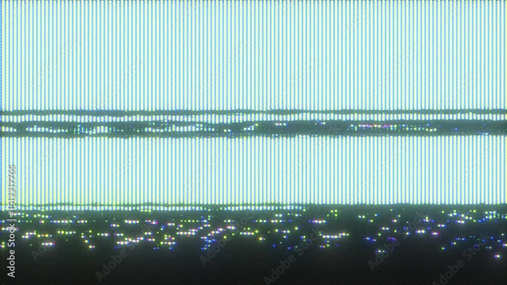 4K Bad TV signal with horizontal static lines and CRT scanlines, pixel noise and analog distortion for motion graphics overlay, screen mode, retro glitch aesthetic and VHS-style visual error