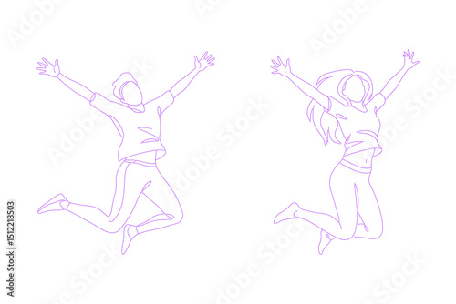 person jumping with arms open wide pose lineart illustration