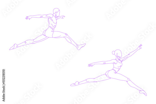 person leaping forward pose lineart illustration