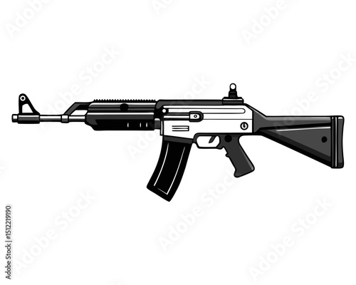Stylized Illustration of an Assault Rifle on a Black Background