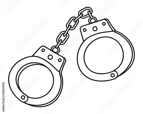 Handcuffs Outline Illustration on Black Background Symbolizing Law Enforcement and Justice