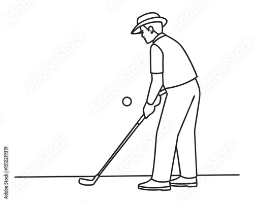 Line drawing of a golfer preparing to swing at a golf ball