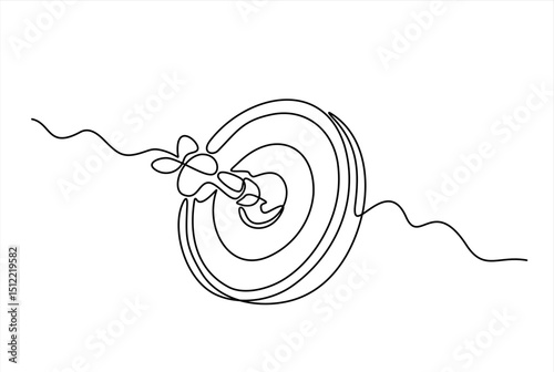 Continuous one line drawing of a  dart hitting dartboard. One line art drawing vector. Editable stroke. 
