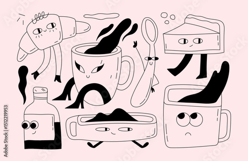 Set of coffee theme vector doddle illustrations