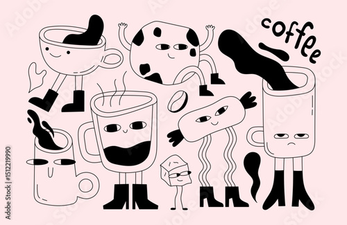 Set of coffee theme vector doddle illustrations