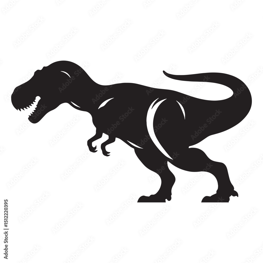 Obraz premium Tyrannosaurus silhouette with wide jaw and narrow eye – Tyrannosaurus illustration – Minimalist Tyrannosaurus vector – Dinosaur silhouette