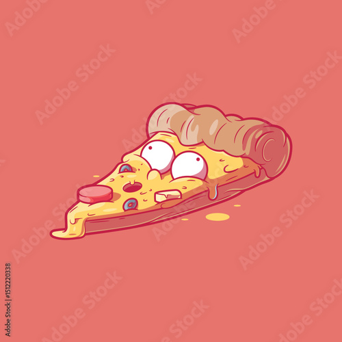 Cheesy Grin, Funny Pizza Slice Character Vector Illustration. Food, mascot design concept.