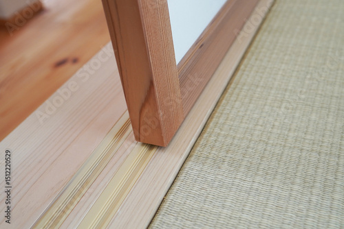 Close-Up of Traditional Japanese Sliding Door Track (Fusuma)　和室の襖の敷居溝のアップ