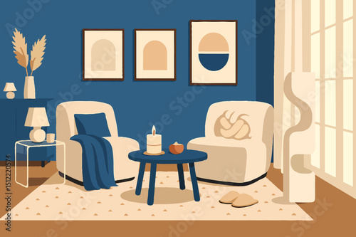 boho living room interior vector illustration