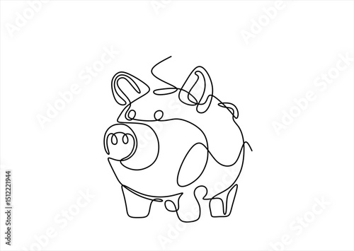 Continuous one line drawing of piggy bank moneybox in minimalist financial concept vector illustration. Editable stroke.