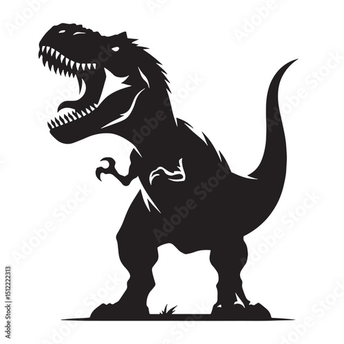 Towering Tyrannosaurus silhouette in primal stance – Tyrannosaurus illustration – Minimalist Tyrannosaurus vector – Dinosaur silhouette

