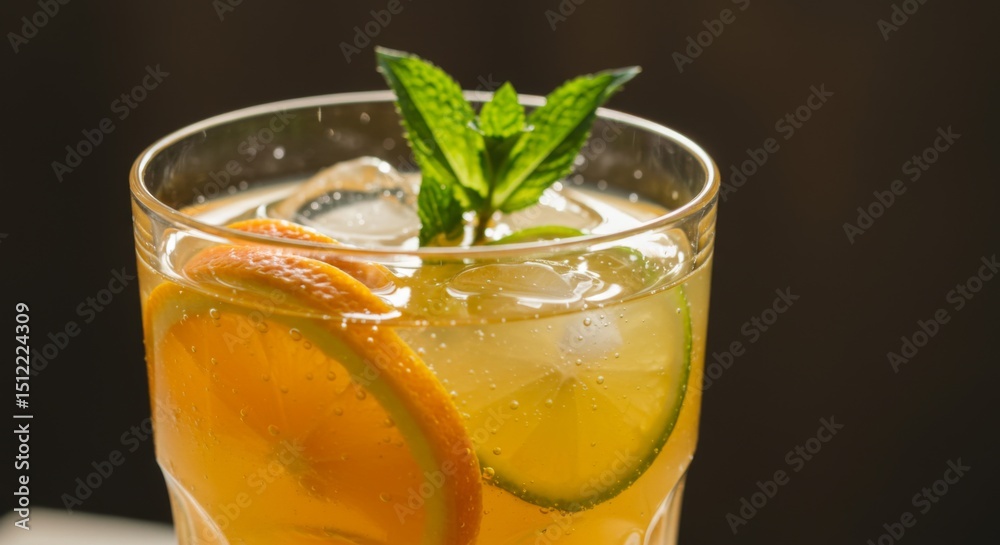 Refreshing Orange And Lime Cocktail with Mint Garnish Refreshing Orange And Lime Cocktail with Mint Garnish