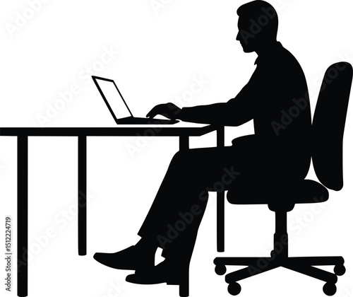 Silhouette of a person sitting at a desk in a focused pose representing work, productivity, and concentration 